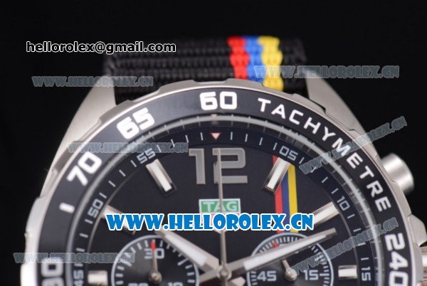 Tag Heuer Formula 1. James Hunt Miyota Quartz Steel Case with Black Dial Stick/Arabic Numeral Markers and Black Nylon Strap - Click Image to Close
